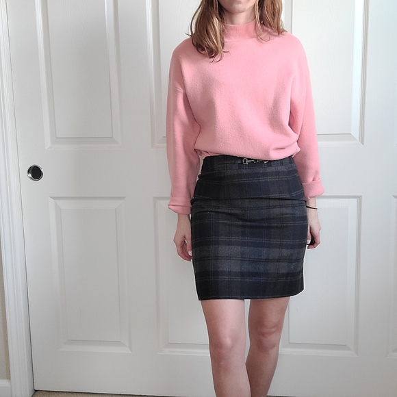 Amanda and Chelsea Black/Gray Wool Blend Tartan Plaid Mini Pencil Skirt - 0/XS - Picture 1 of 9